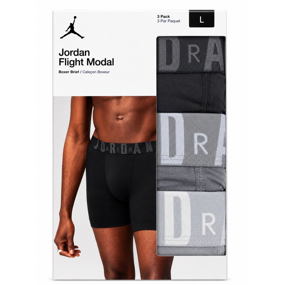 Nike Jordan Flight Modal Boxer Briefs 3 Pack Mens Large Particle Gray Black